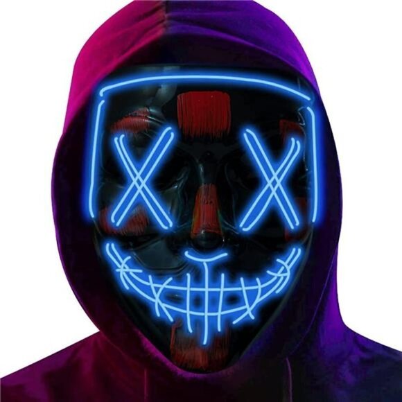 BLUE Halloween Mask LED Light Up Festival Cosplay Costume Masquerade Party NEW